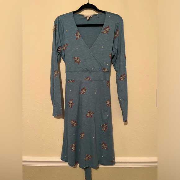 Toad & Co Cue Wrap Long Sleeve Blue Floral Tie Waist Casual Dress - Picture 3 of 7